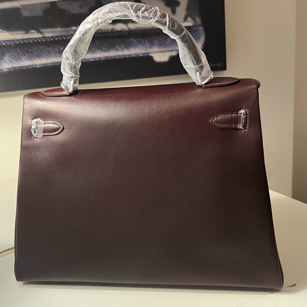 Wirkin Designer Inspired Kelly Chocolate Brown Swift Smooth Leather 32 CM Bag - Picture 3 of 12